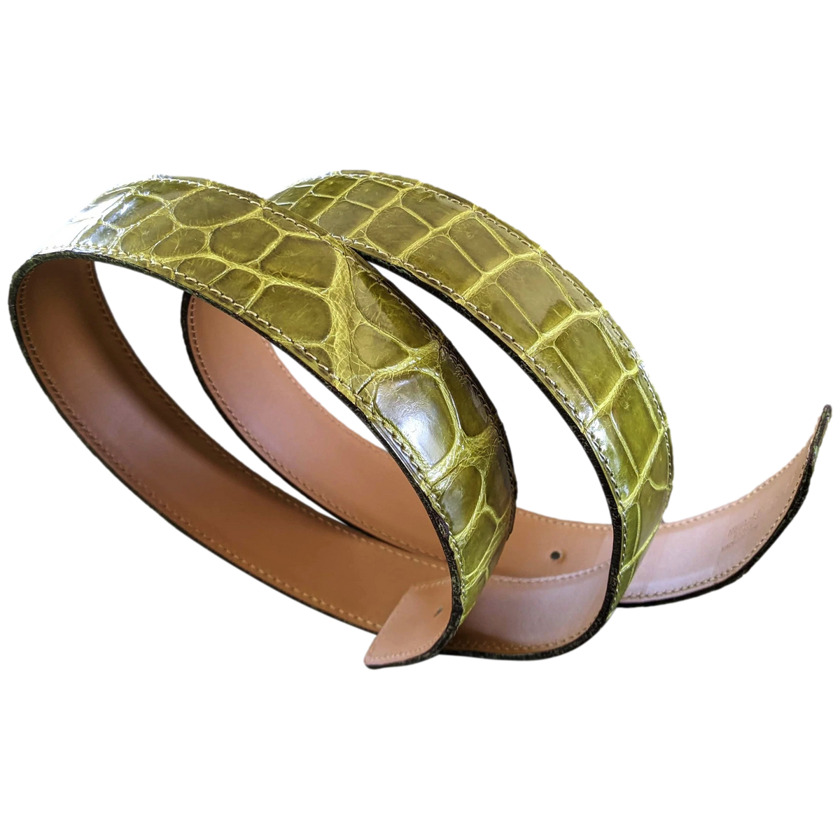 Hermes Anis/Naturel Crocodile Alligator Reversible Strap Belt 32 mm, Sz 90