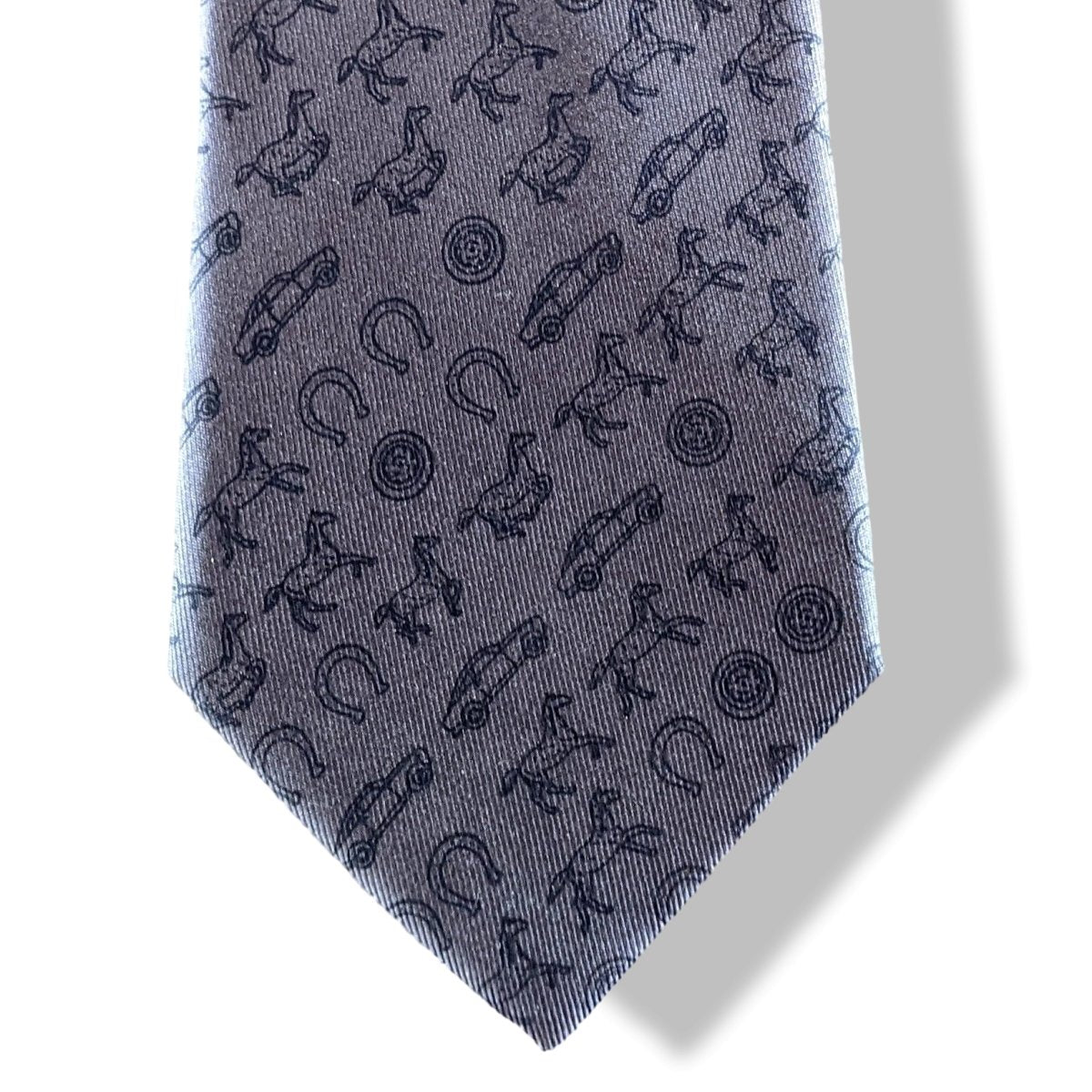 Hermes Anthracite/Noir HORSE POWER Twill Silk Tie 7 cm, BNWT!