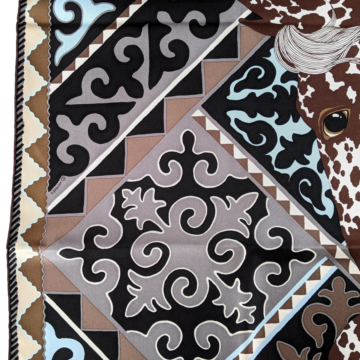 Hermes 2017 Naturel/Marron/Ciel "Appaloosa des Steppes" by Alice Shirley Twill Silk 90cm