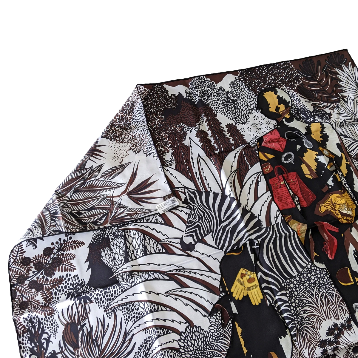 Hermes Embroidered Special Issue "Application Up Woof Woof" on "Zebra Montain" by Alice Shirley Twill 90cm