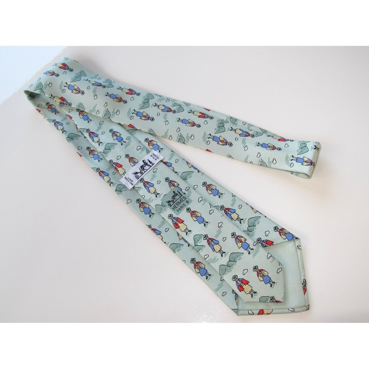 Hermes tie Peru Aqua Incas Peruvians Printed silk