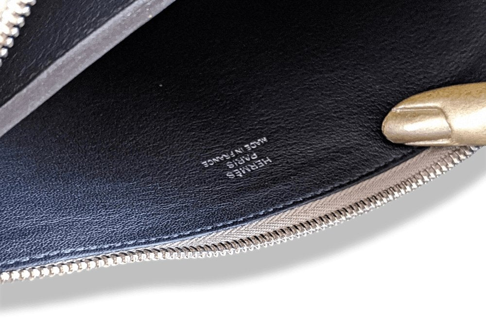 Hermes Asphalt Grey/Indigo Blue Evercolor Calfskin TROUSSE ATOUT GM For Everything Bag Pochette, BNWTIB!