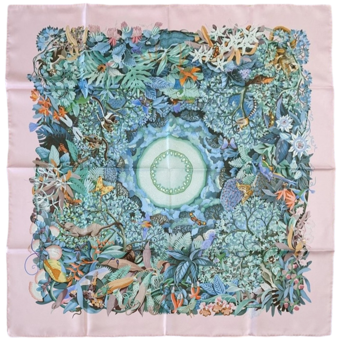 Hermes 2007 Rose Au Coeur de la Vie by Aline Honore Twill 90cm