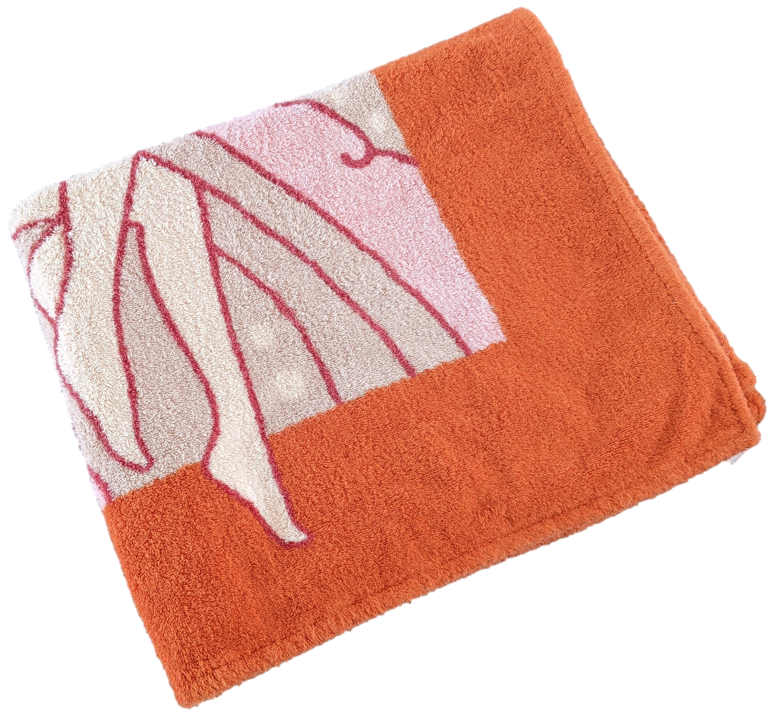 Hermes Orange/Bordeaux/Rose " Bal des Sirenes " Art Deco Tapis de Plage Terry Beach Towel 150 x 90cm