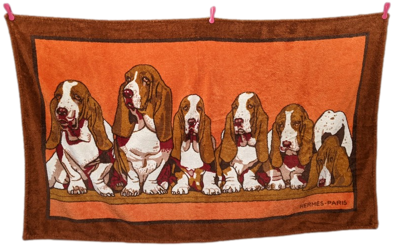 Produits Hermes Chocolat/Orange Vintage "Basset Hound" Beach Towel 150 x 90 cm