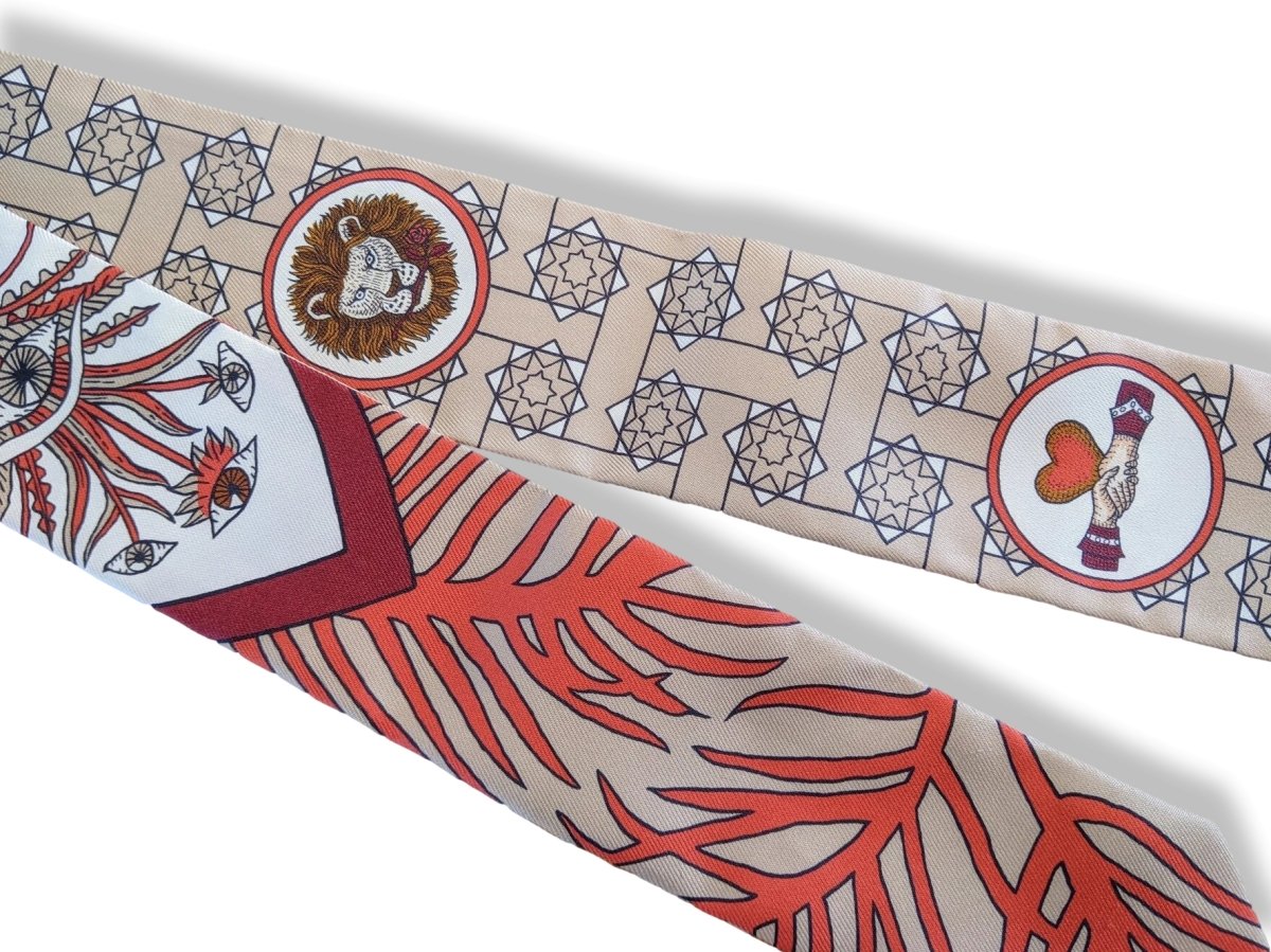 Hermes Beige/Corail/Brun LA DANSE DES AMAZONES Twilly, BNIB!