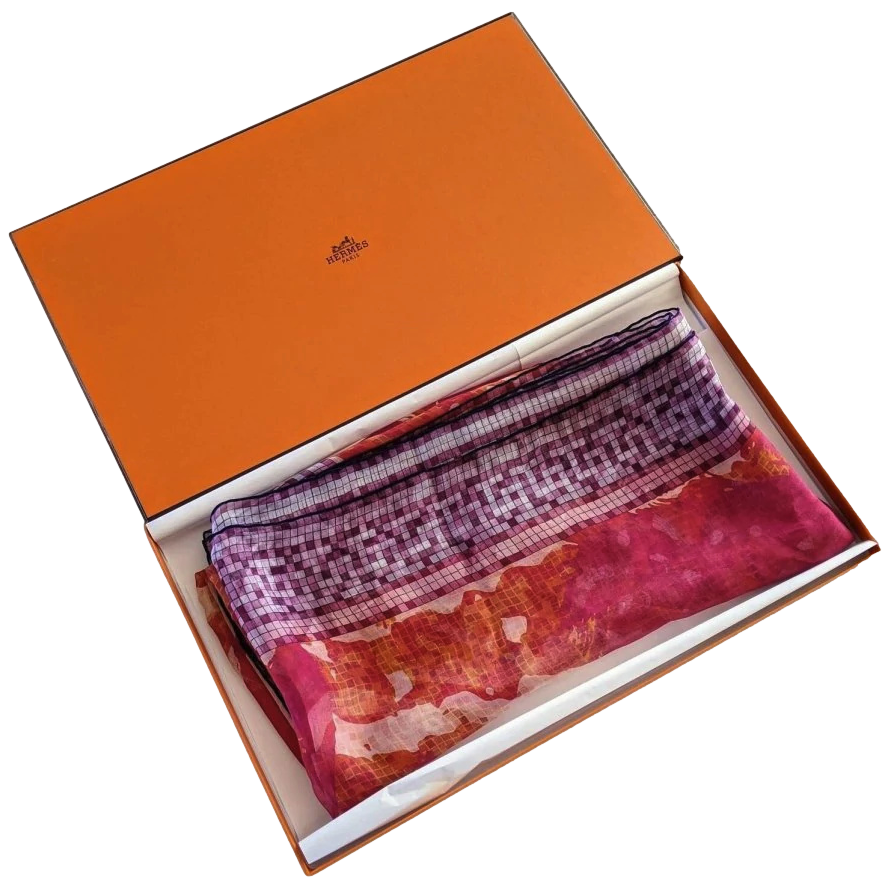 Hermes 2013 Rouge Limited Issue BEVERLY HILLS by Benoit Pierre Emery Mousseline Shawl 140