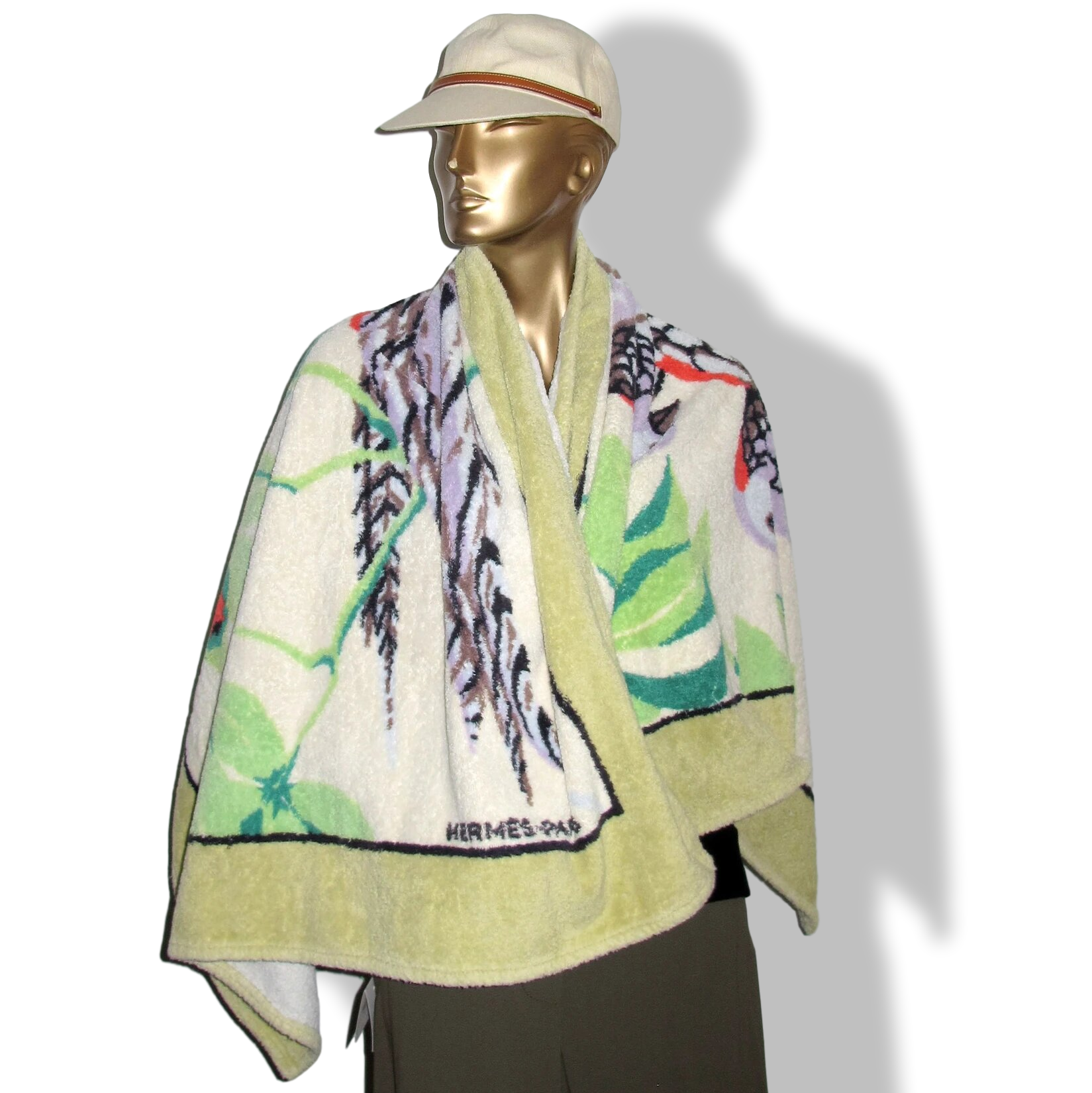 Hermes Vintage Anis/Mutli/Blanc BIRDS Tapis de Plage Terry Beach Towel 150 x 90 cm