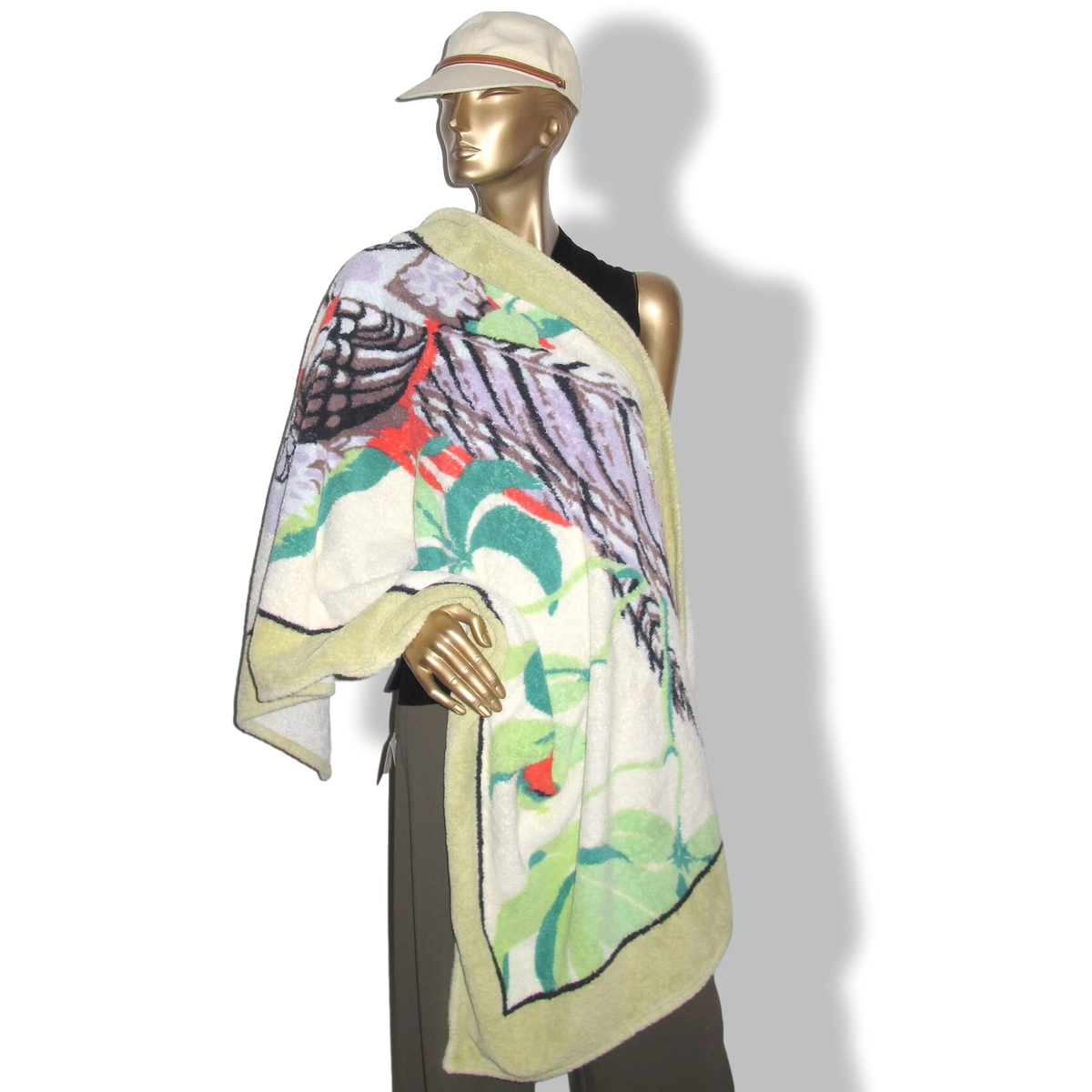 Hermes Vintage Anis/Mutli/Blanc BIRDS Tapis de Plage Terry Beach Towel 150 x 90 cm