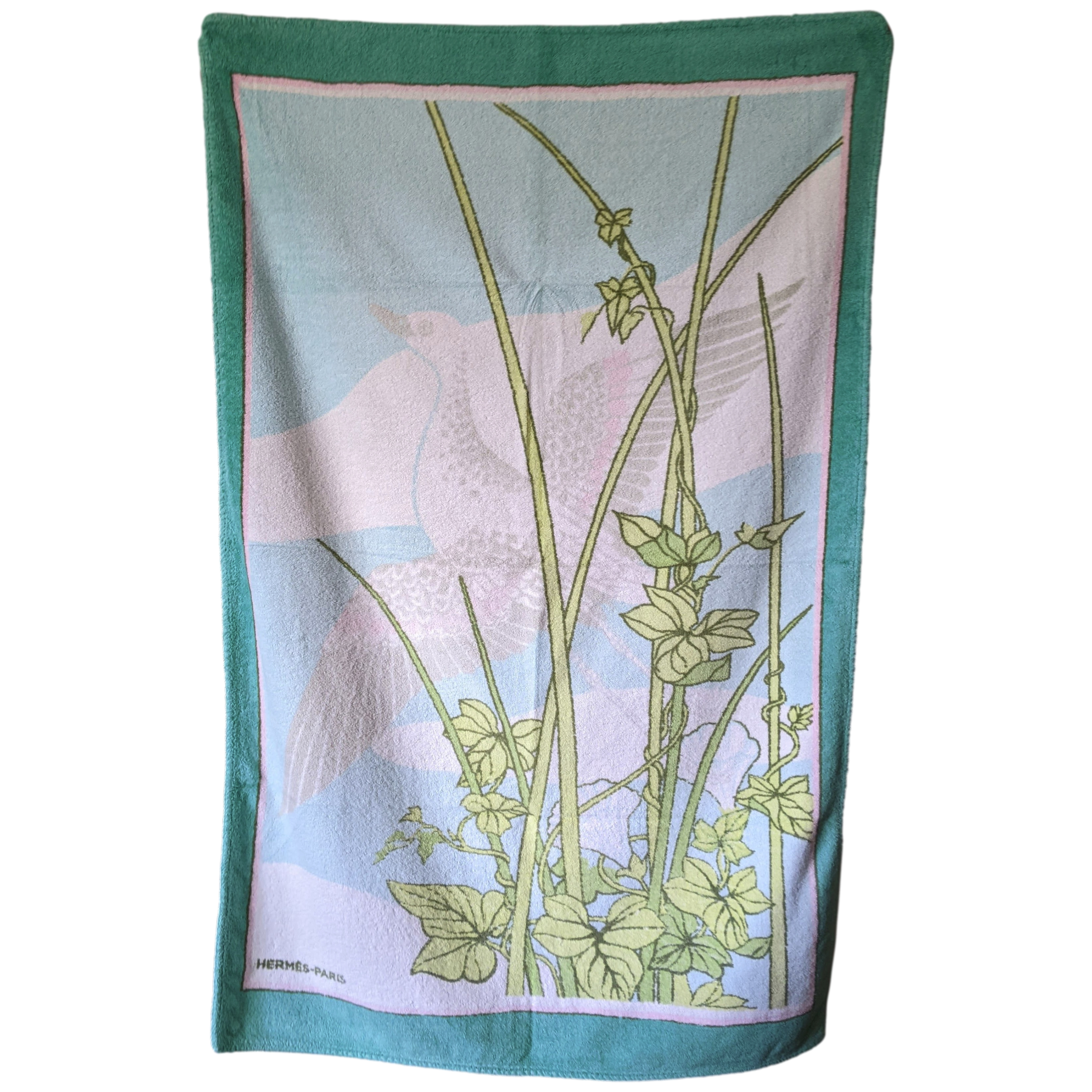Hermes "Grue" Birds Tapis de Plage Terry Beach Towel GM 90 x 150 cm