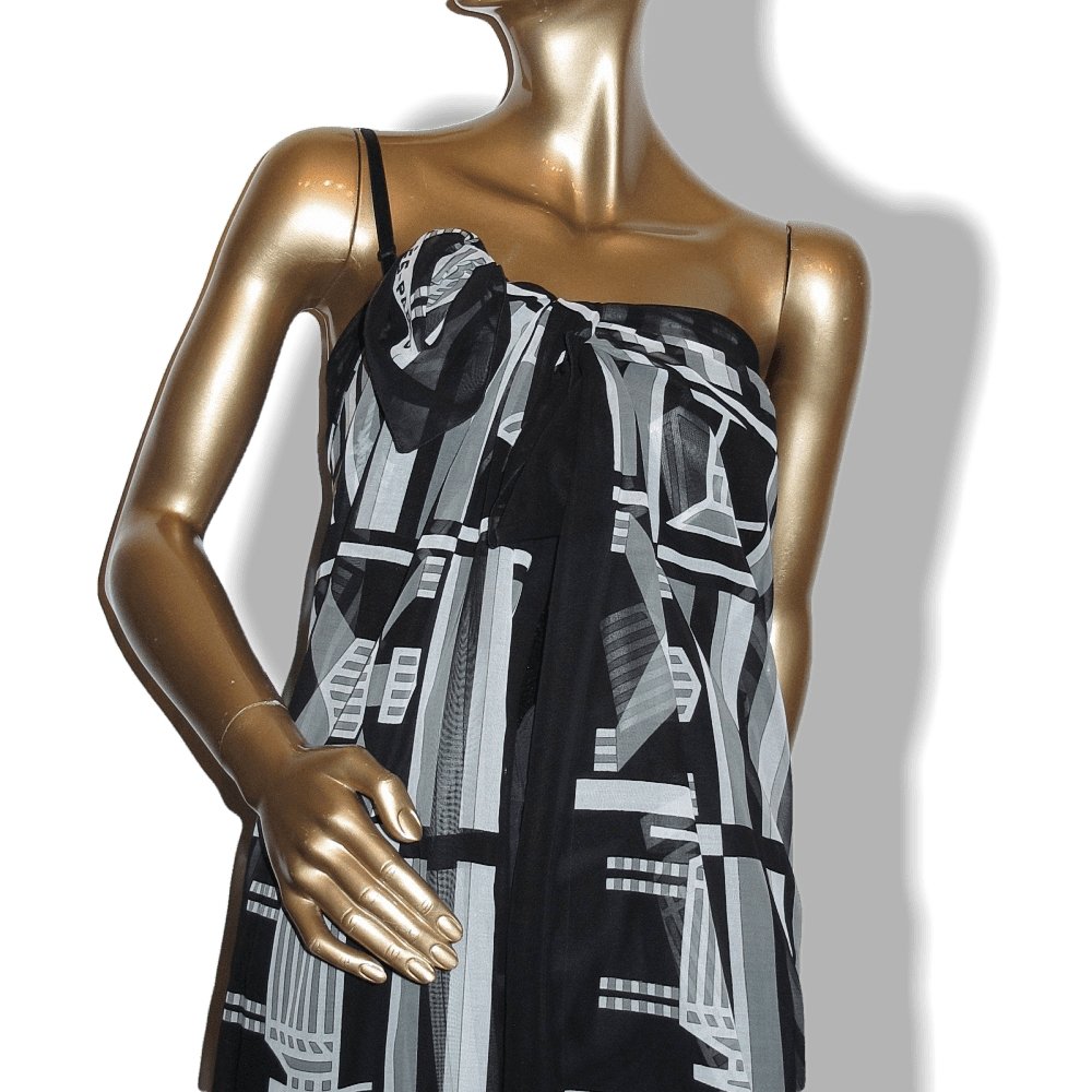 Hermes Black and White Printed Muslin of Cotton Pareo