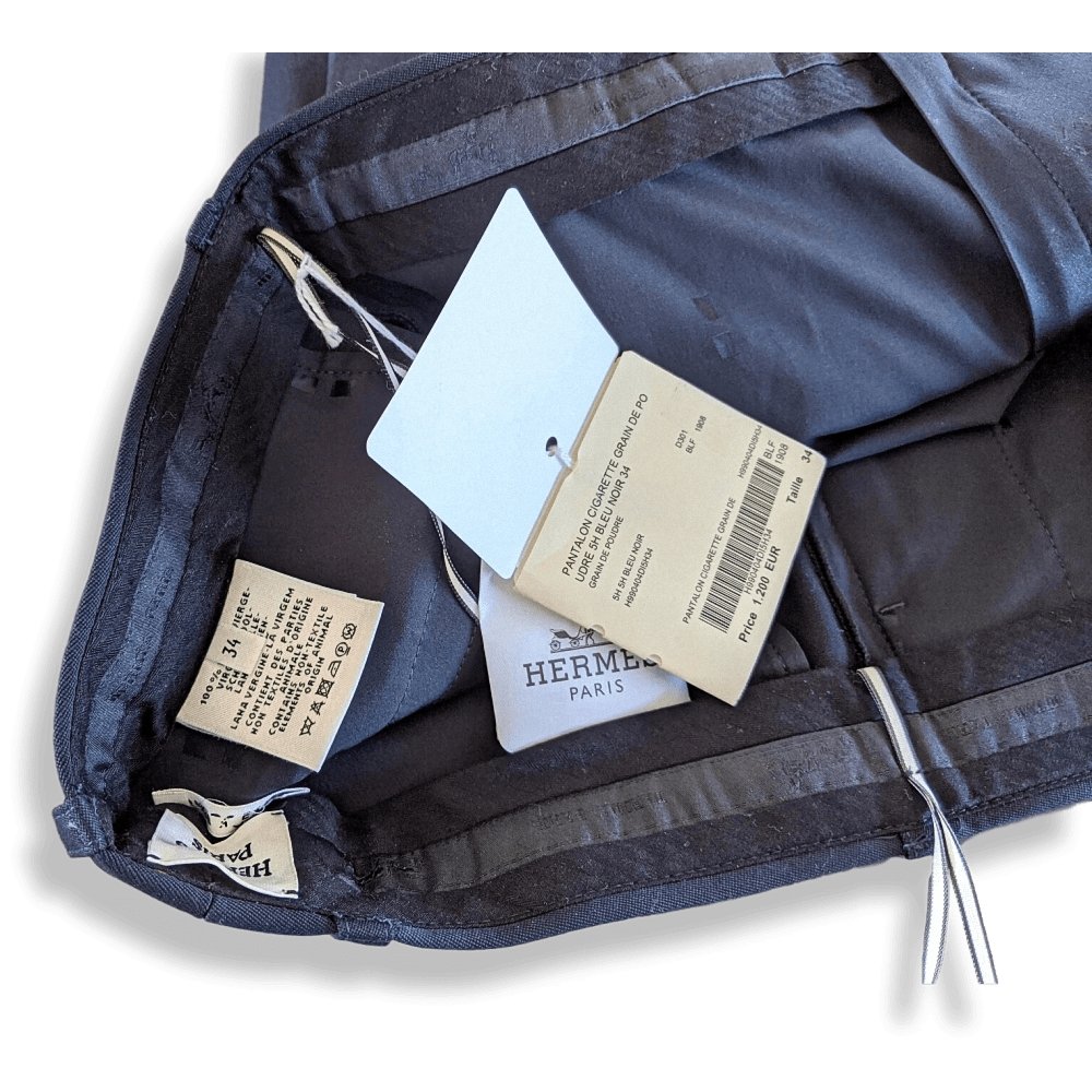 Hermes Black-Blue Grain de Poudre PANTALON CIGARETTE 100% Virgin Wool Women Pants Ret. €1200, BNWT! - poupishop