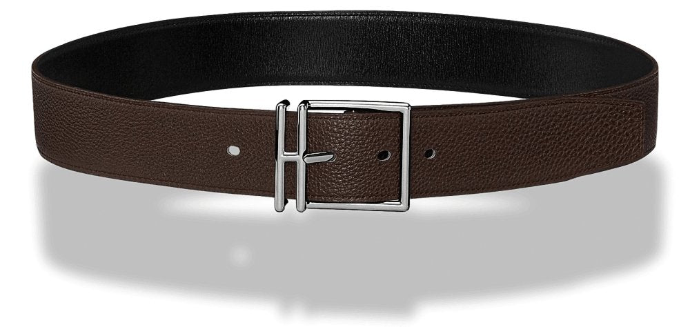 Hermes Black Box/Chocolat Togo Calfskin NATHAN BELT 40 MM Sz90, BNWTIB!