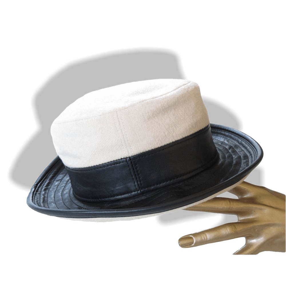 Hermes Black & Cream Calfskin/Cashmere Women Hat