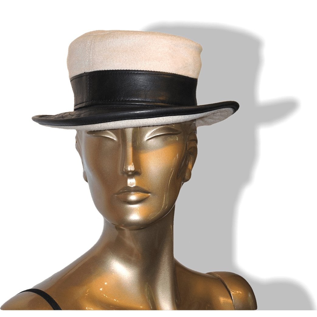 Hermes Black & Cream Calfskin/Cashmere Women Hat
