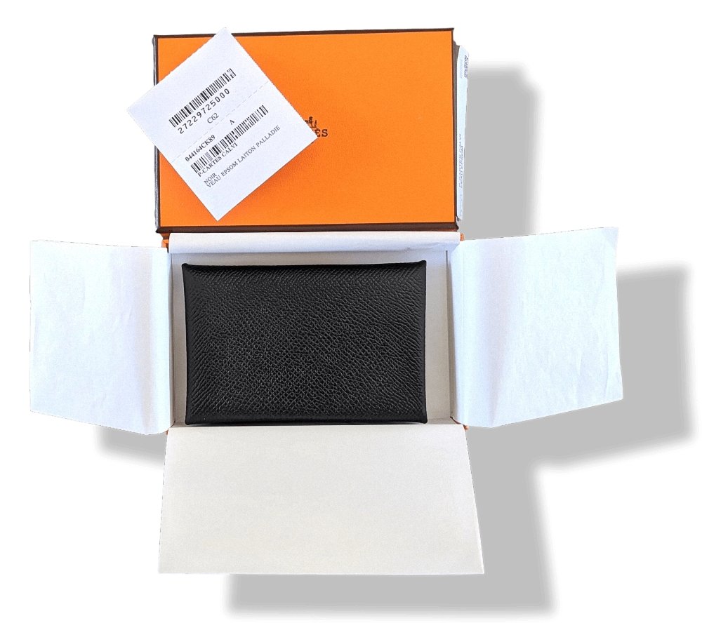 Hermes Black Epsom Calfskin Card Holder CALVI, BNWTIB!
