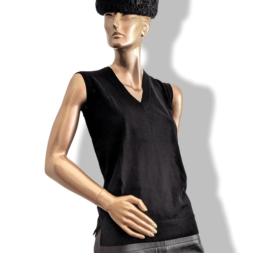 Hermes Black Fine Knite of Silk/Cotton UNIFORME H Sleeveless Sweater V, BNEW!