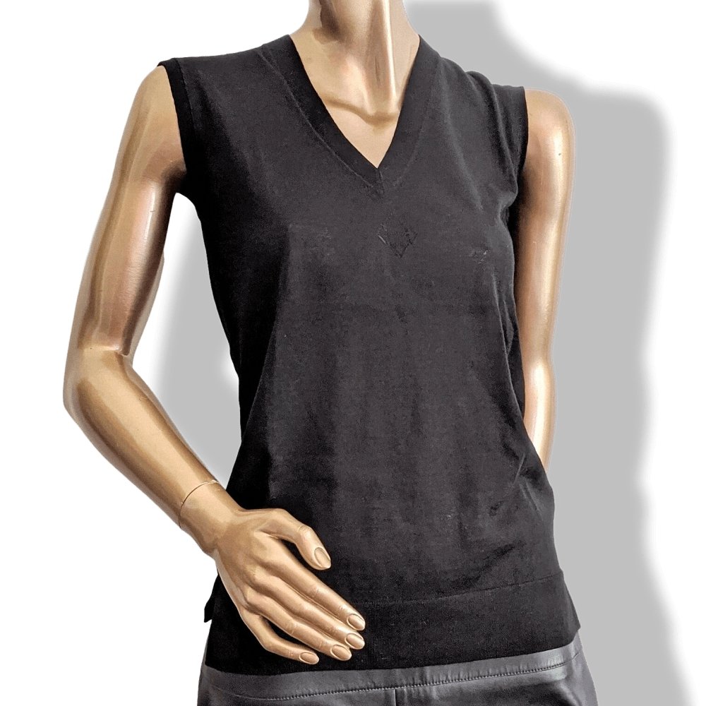 Hermes Black Fine Knite of Silk/Cotton UNIFORME H Sleeveless Sweater V, BNEW!