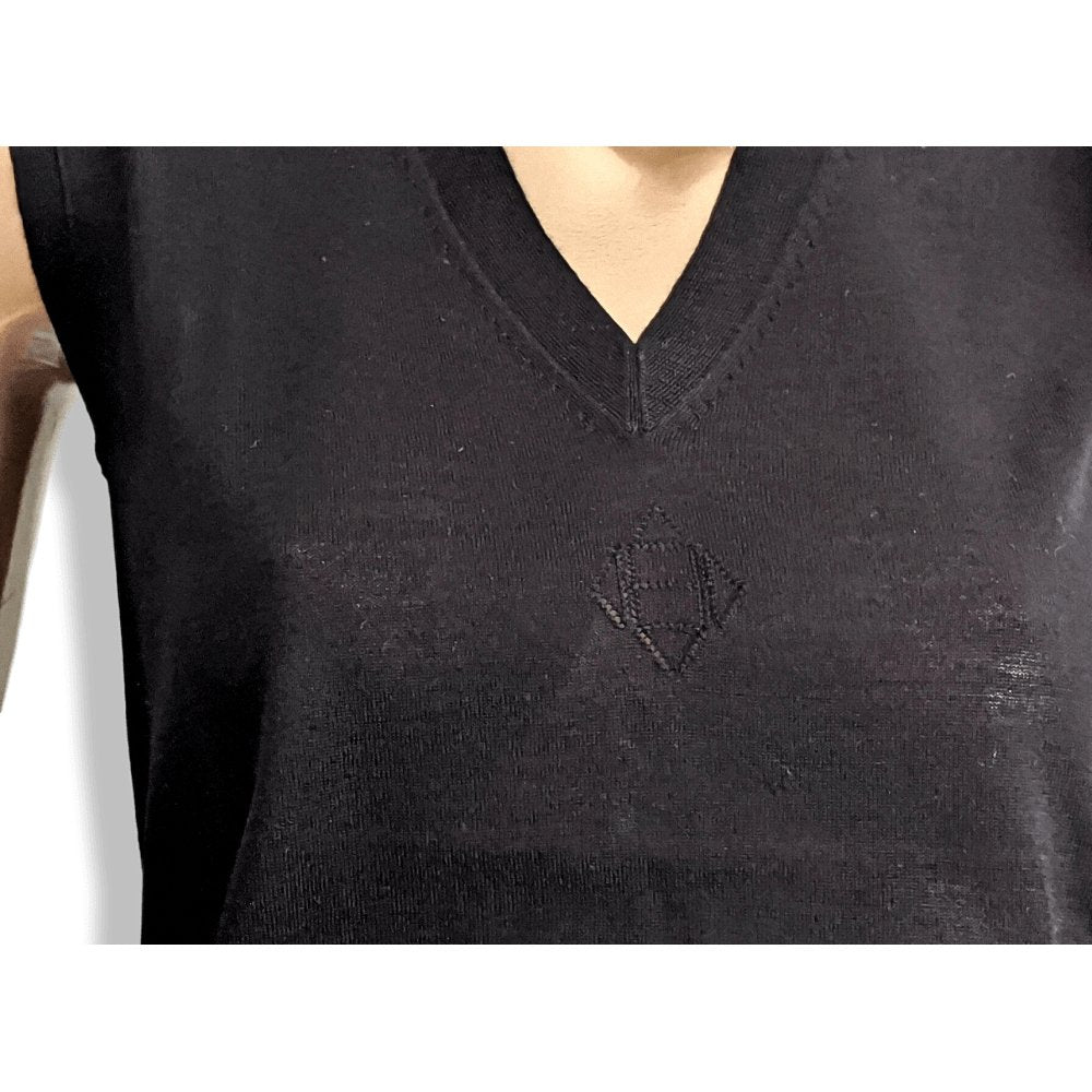 Hermes Black Fine Knite of Silk/Cotton UNIFORME H Sleeveless Sweater V, BNEW!
