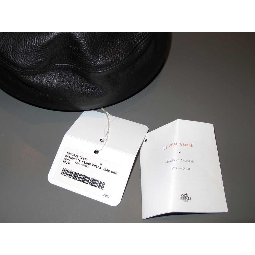Hermes Black Grained Calfskin Frida Cap Hat Sz54, NWT! - poupishop
