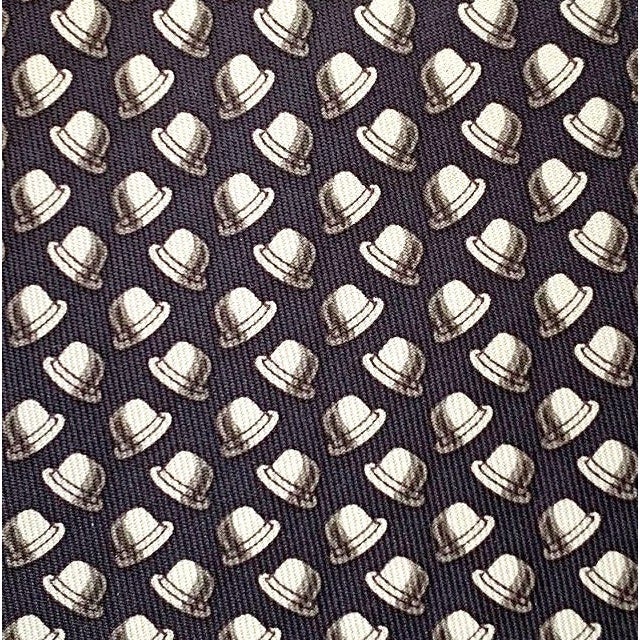 Hermes Black Grey BOWLER HAT Twill Silk Tie 9cm, NWT in Pochette! - poupishop