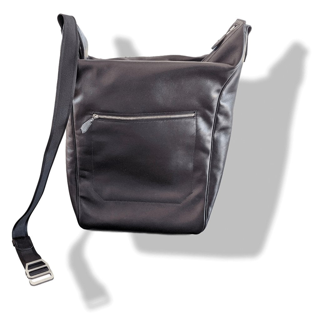 Hermes Black Lambskin and Palladium BIG SHOULDER TRAVEL SPORT BAG, Pur luxe, BNIB! - poupishop
