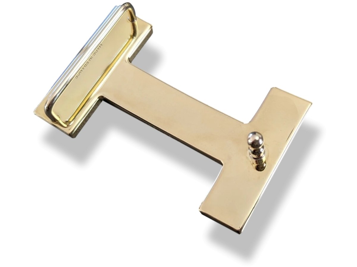 Hermes Black Matt Enamel/Brushed Permabrass QUIZZ BROSSÉ Belt Buckle H 32mm, New! - poupishop