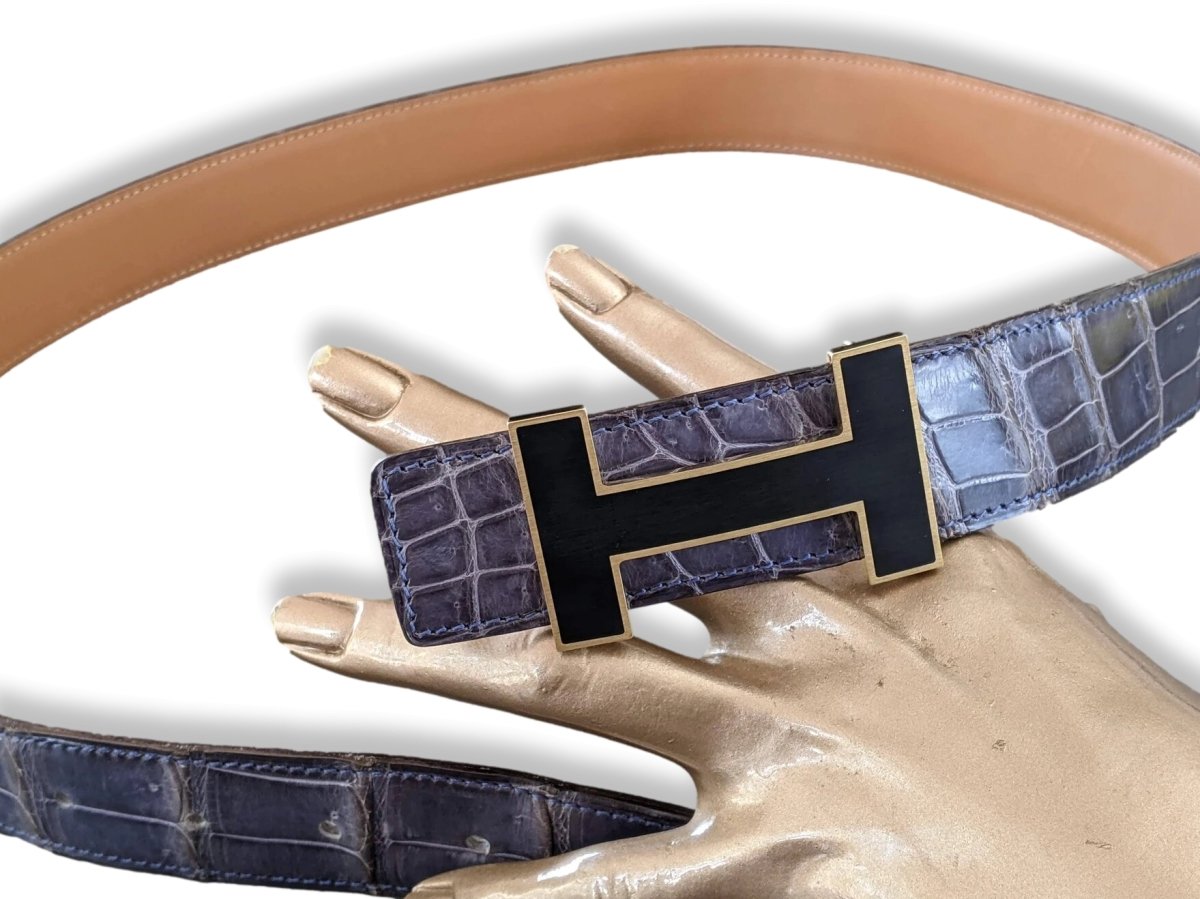 Hermes Black Matt Enamel/Brushed Permabrass QUIZZ BROSSÉ Belt Buckle H 32mm, New! - poupishop