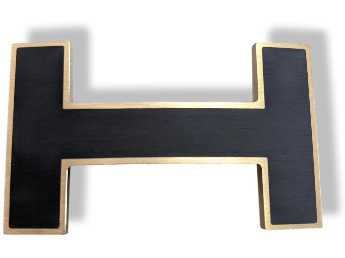 Hermes Black Matt Enamel/Brushed Permabrass QUIZZ BROSSÉ Belt Buckle H 32mm, New! - poupishop