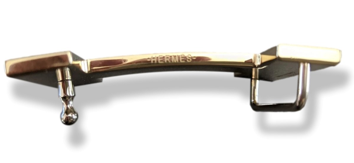 Hermes Black Matt Enamel/Brushed Permabrass QUIZZ BROSSÉ Belt Buckle H 32mm, New! - poupishop