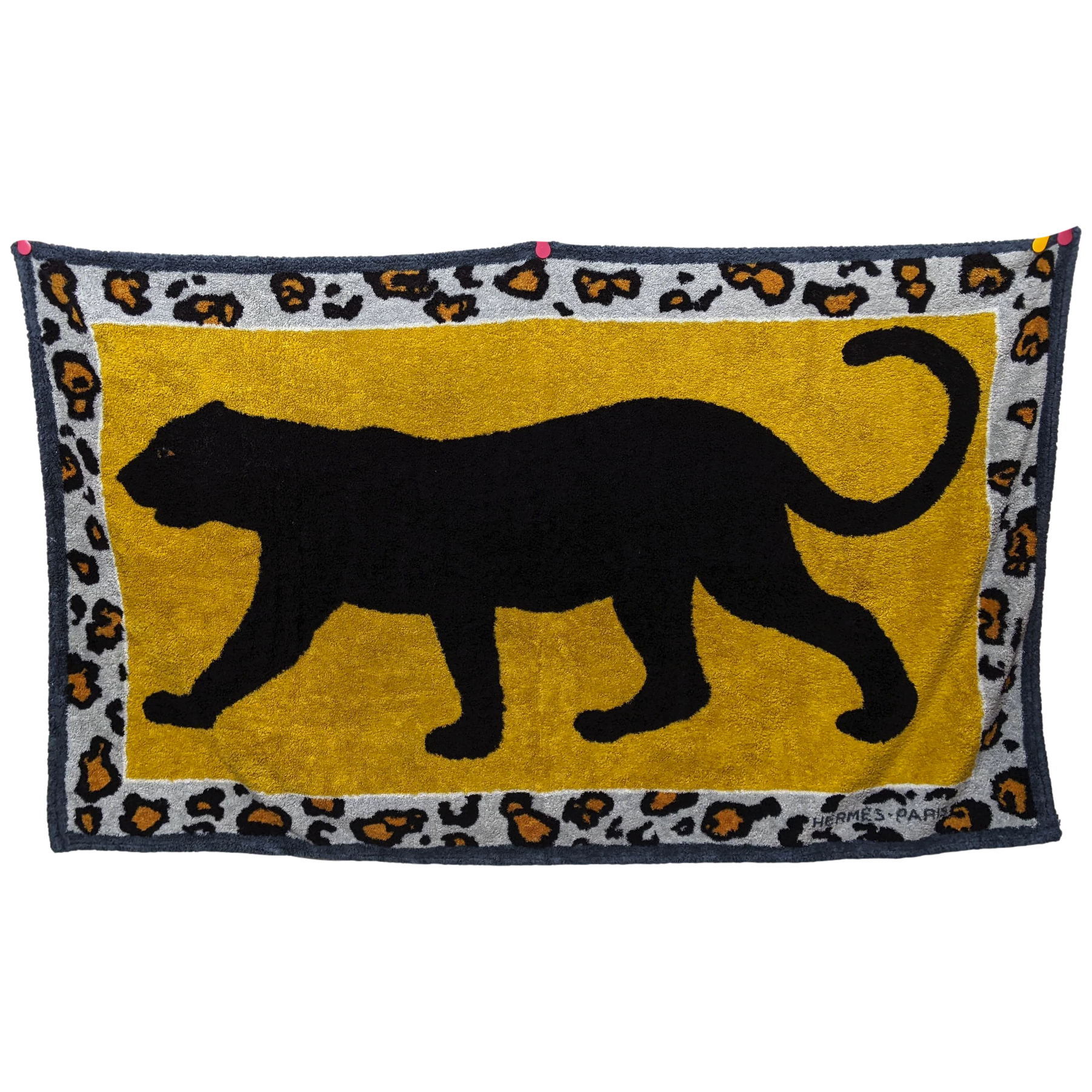 Hermes Vintage Gris/Ochre/Noir "Black Panther" Beach Towel 90 x 150 cm