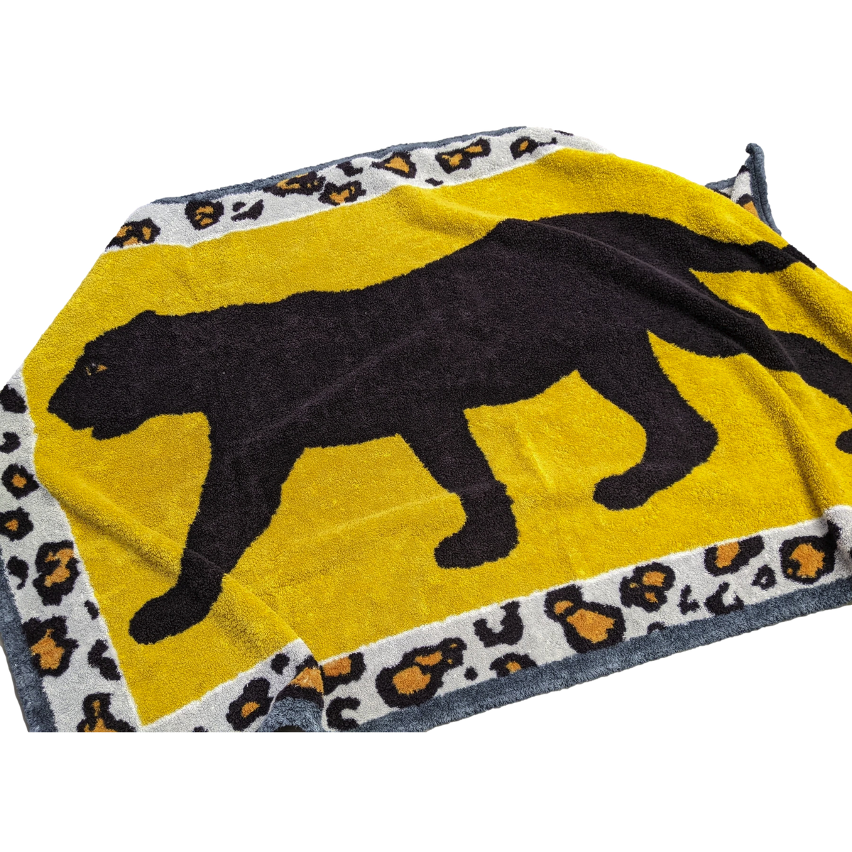 Hermes Vintage Gris/Ochre/Noir "Black Panther" Beach Towel 90 x 150 cm