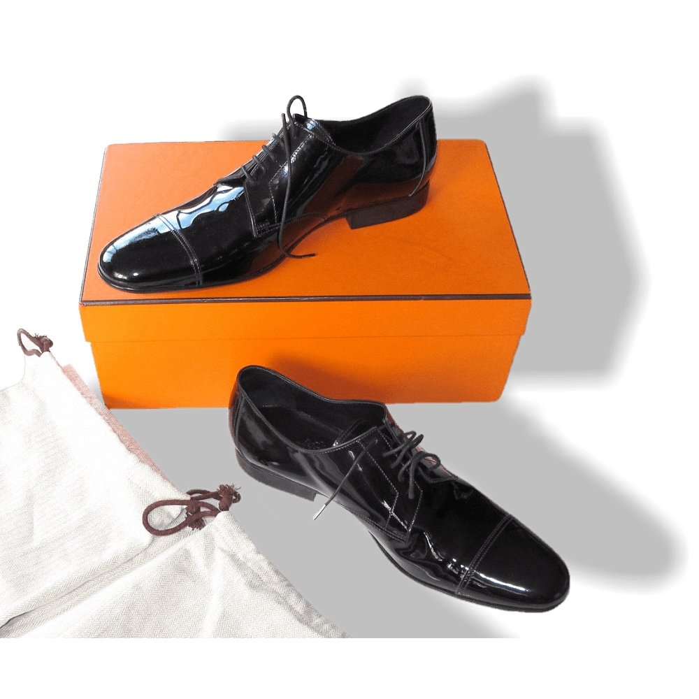 Hermes Black Patent Leather Coktail Party Wedding Men Shoes, NIB! - poupishop