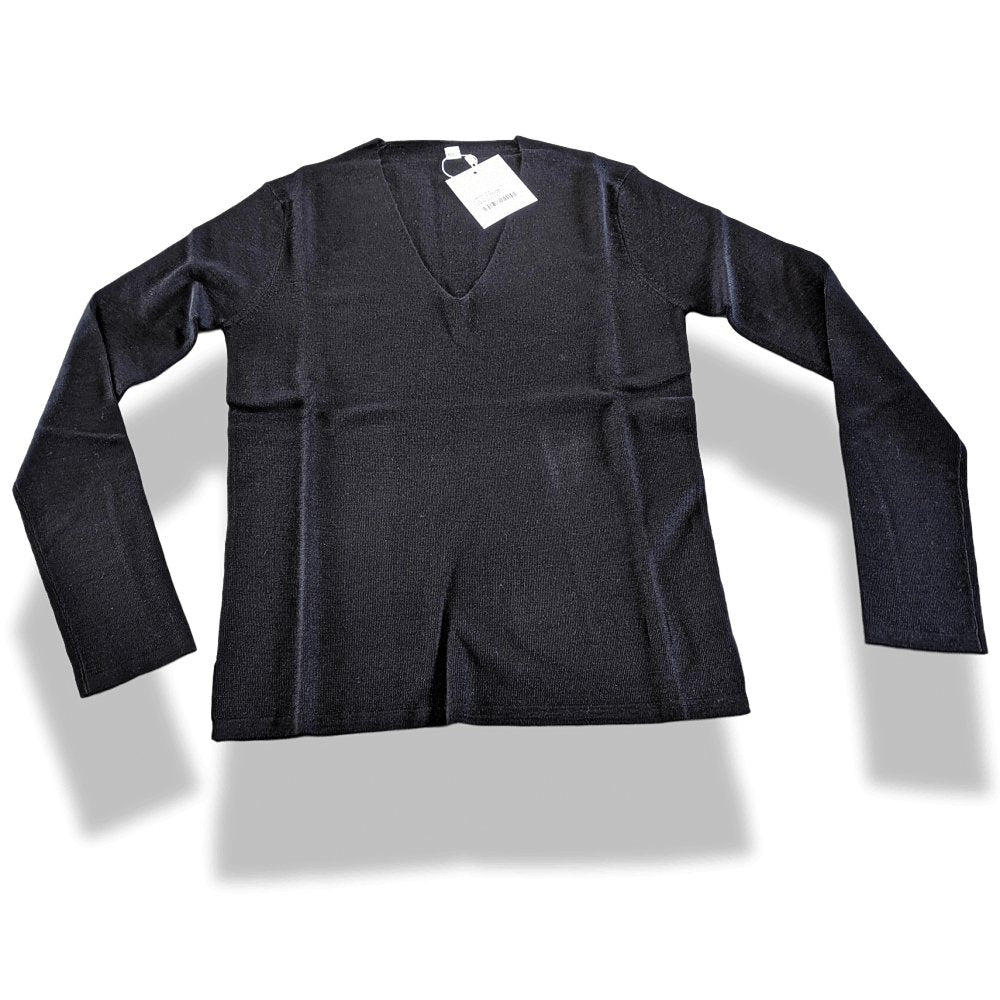 Hermes Black Reglisse Knit MAILLE UNIFORME H Long Sleeves Sweater V, BNEW! - poupishop