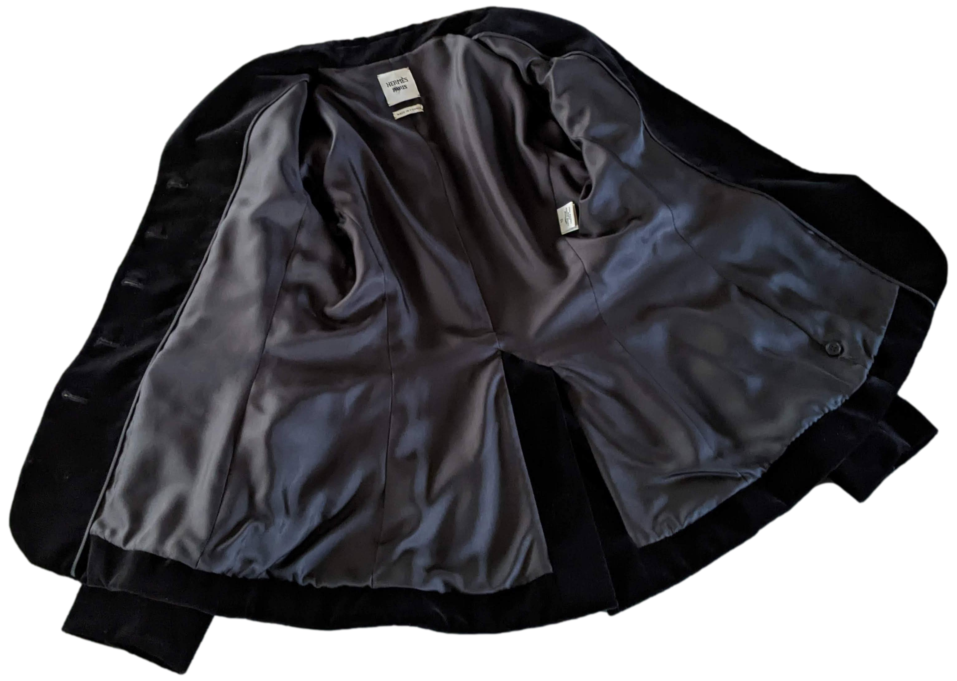 Hermes Black Smooth Velvet with Lambskin Details Women's Jacket Sz42