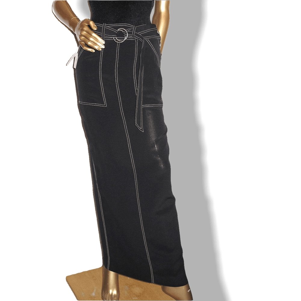Hermes Black & White Jeans ONDE Long Skirt Crepe of Silk Sz36 NWT