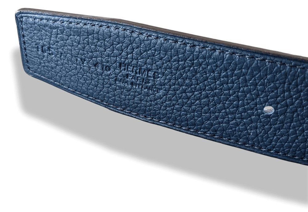 Hermes Black/Bleu de Prusse Chamonix/Togo Calfskin Reversible Belt Strap 38 MM, BNWTIB! - poupishop