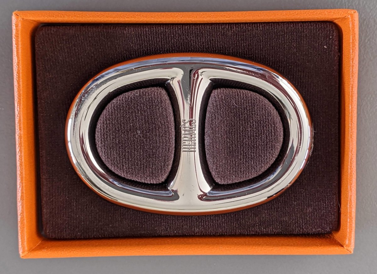 Hermes Blackened Plated Silver CHAINE D'ANCRE GM Scarf Ring, Box!