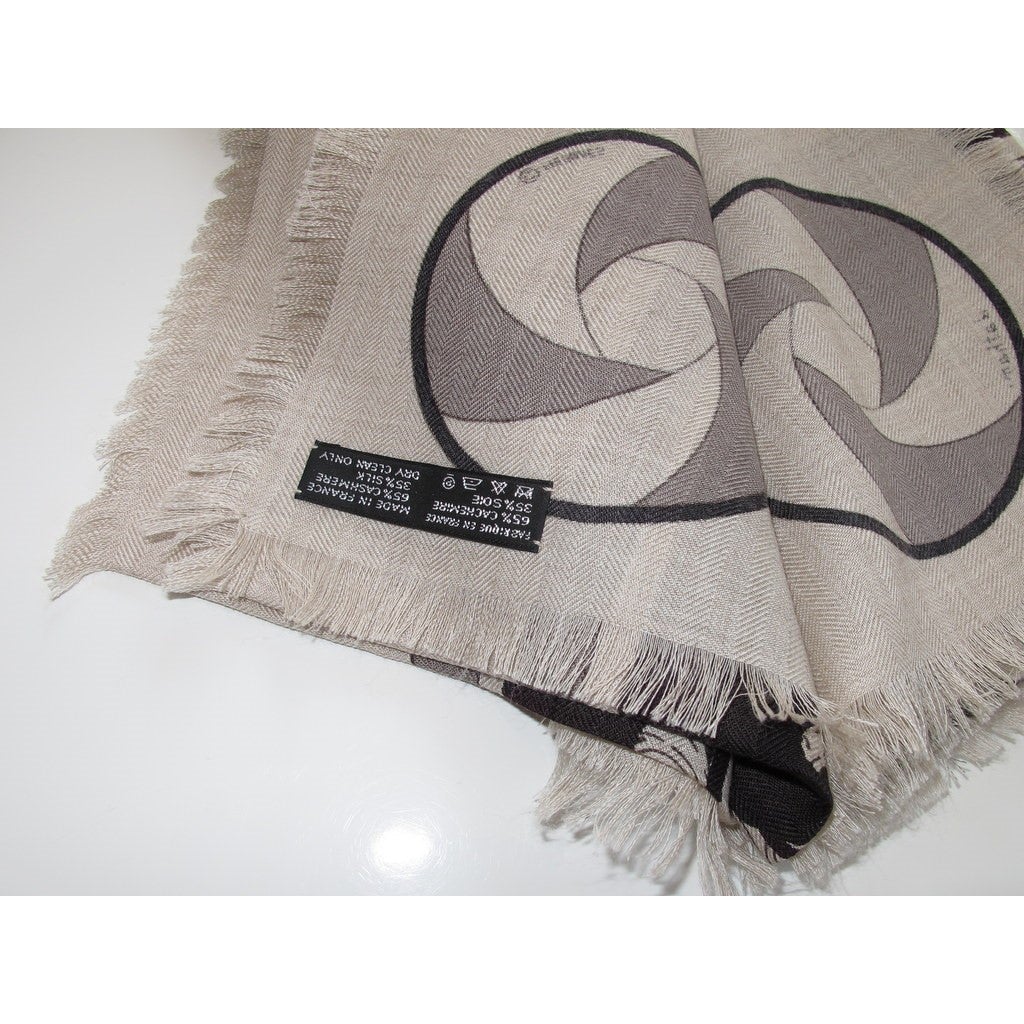 Hermes Black/Natural Sequences Imprimeur Fou Unisex Cashmere 140, New! - poupishop