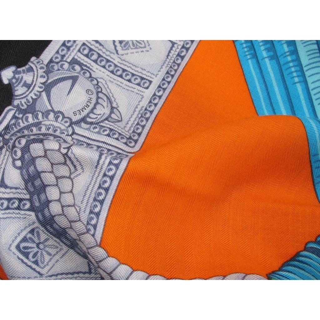 Hermes Black/Orange/Blue/Green Ceintures et Liens Cashmere Shawl 140 - poupishop