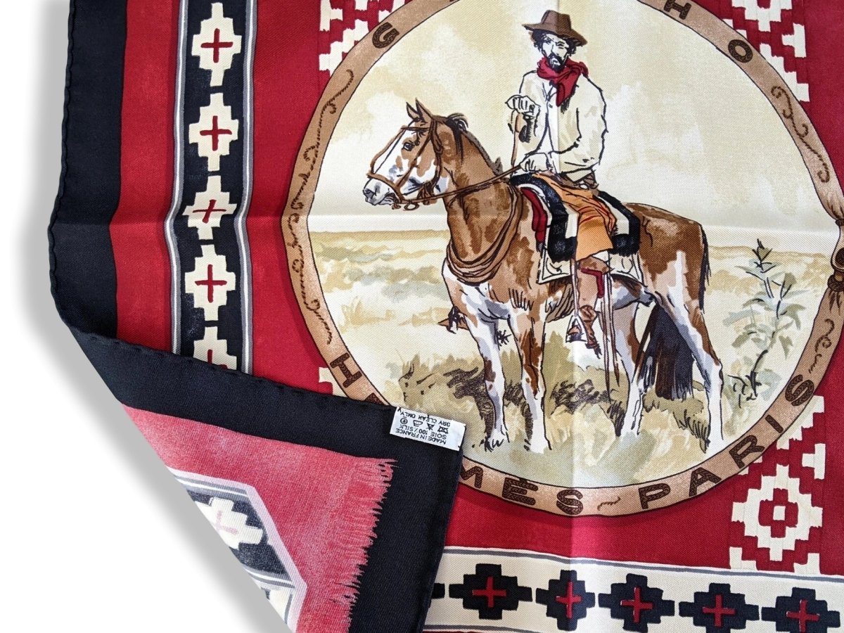 Hermes Black/Red GAUCHO Gavroche Pochette Twill Scarf 45 cm, RARE!
