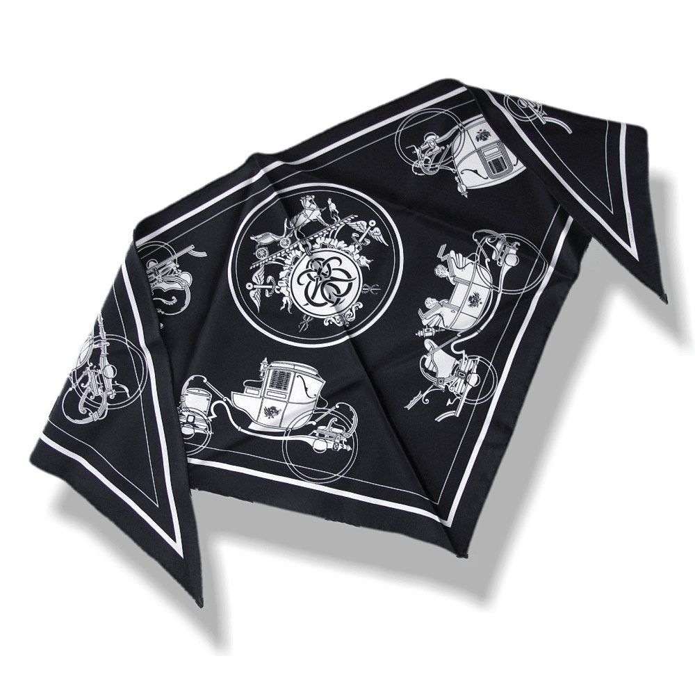 Hermes Black/White Ex Libris Twill Silk Pointu