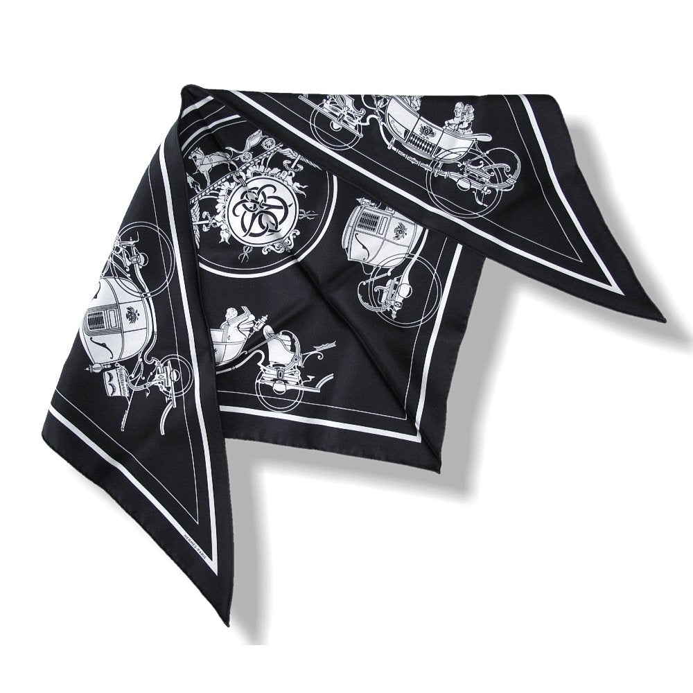 Hermes Black/White Ex Libris Twill Silk Pointu