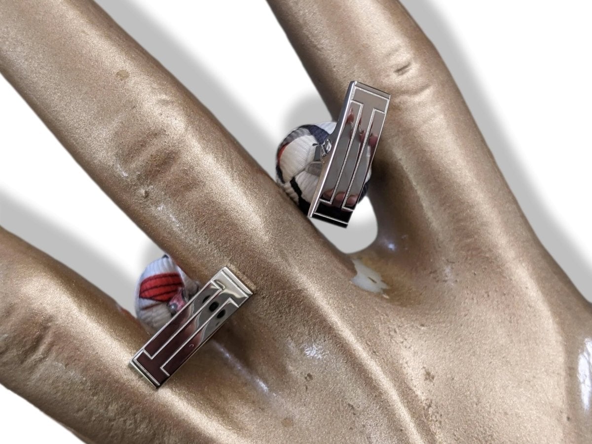 Hermes Black/White/Red Silk Pom-Pom Pompon Cufflinks, New in Pochette!