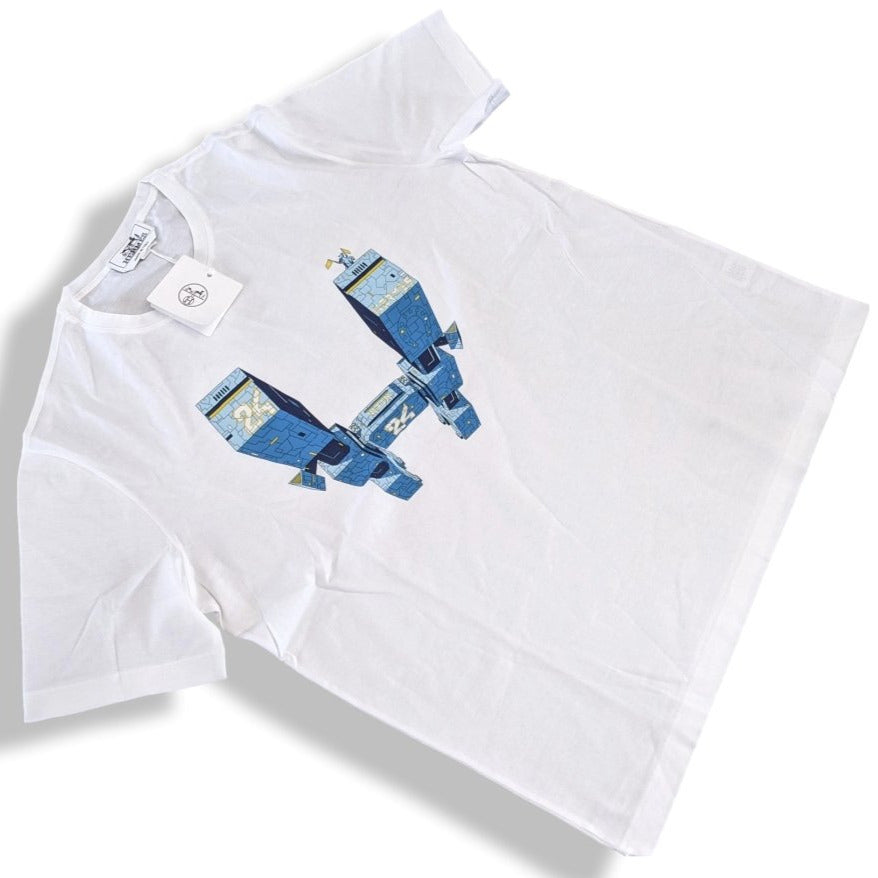 Hermes Blanc/Turquoise 100% Cotton Odyssee Crewneck T-Shirt Size M, Pur luxe, BNWT!