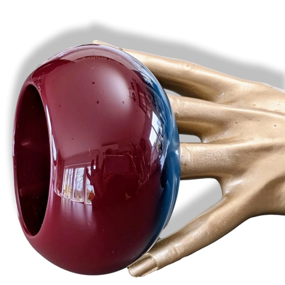 Hermes Bleu Canard/Bordeaux Laquered Wood DUNE Bangle Bracelet Sz L, New!