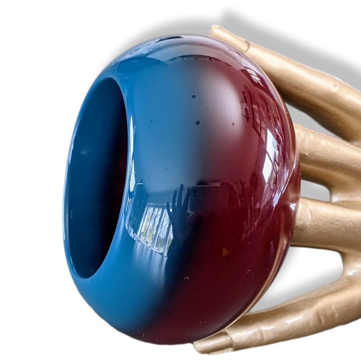 Hermes Bleu Canard/Bordeaux Laquered Wood DUNE Bangle Bracelet Sz L, New!