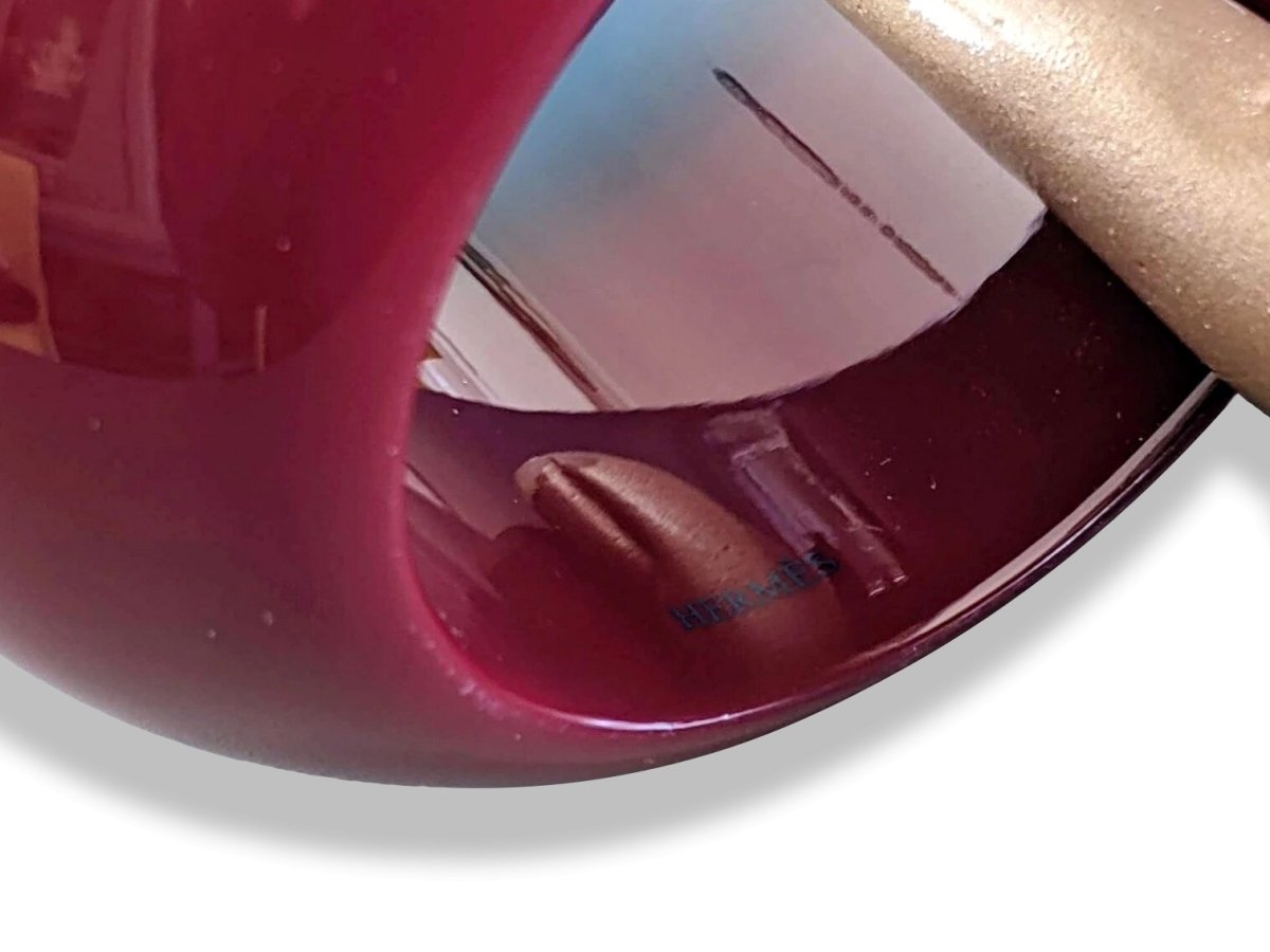 Hermes Bleu Canard/Bordeaux Laquered Wood DUNE Bangle Bracelet Sz L, New!