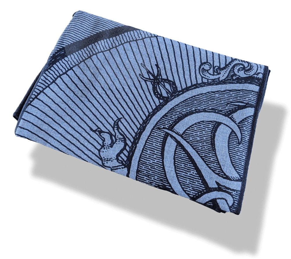 Hermes Men's Bleu Chine/Navy DOUBLE JEU SUITE ET MANQUE 70% Cashmere Stole, BNWT!
