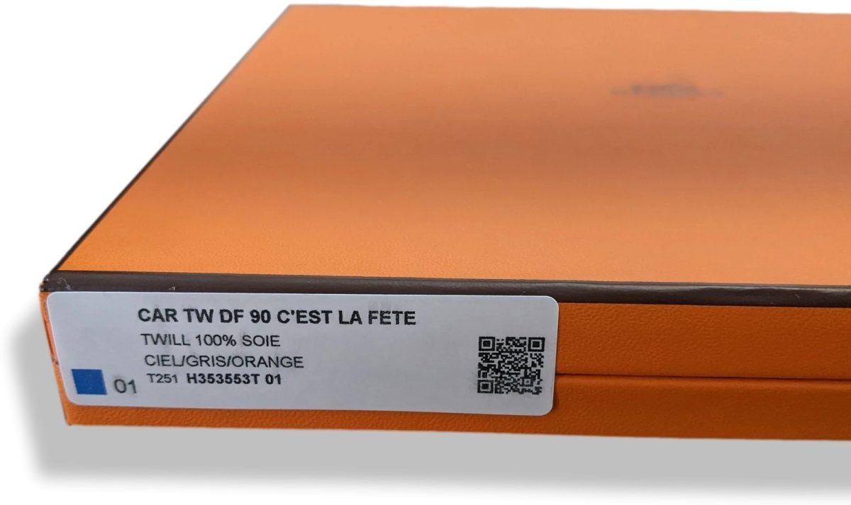 Hermes Bleu Clair/Orange C'EST LA FETE by Daiske Nomura DOUBLE FACE Twill Scarf 90, BNWTIB!
